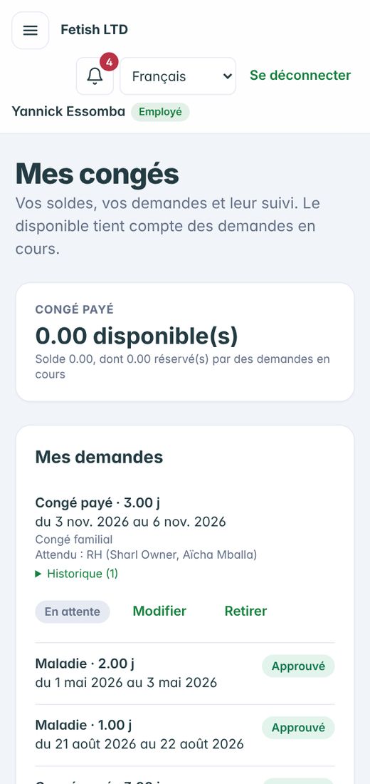 Wazi — Demander un congé