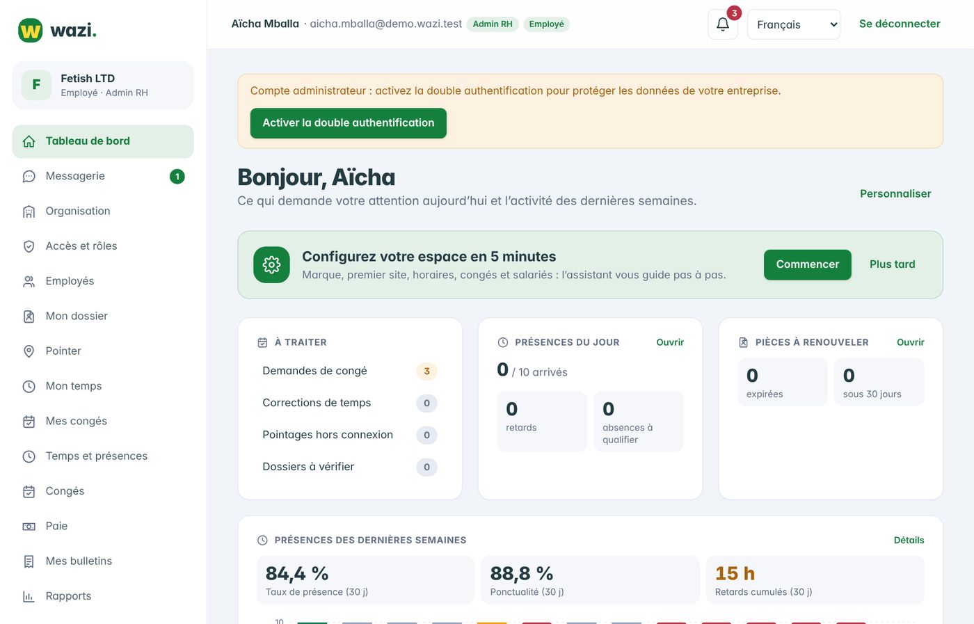 Wazi — Le tableau de bord RH