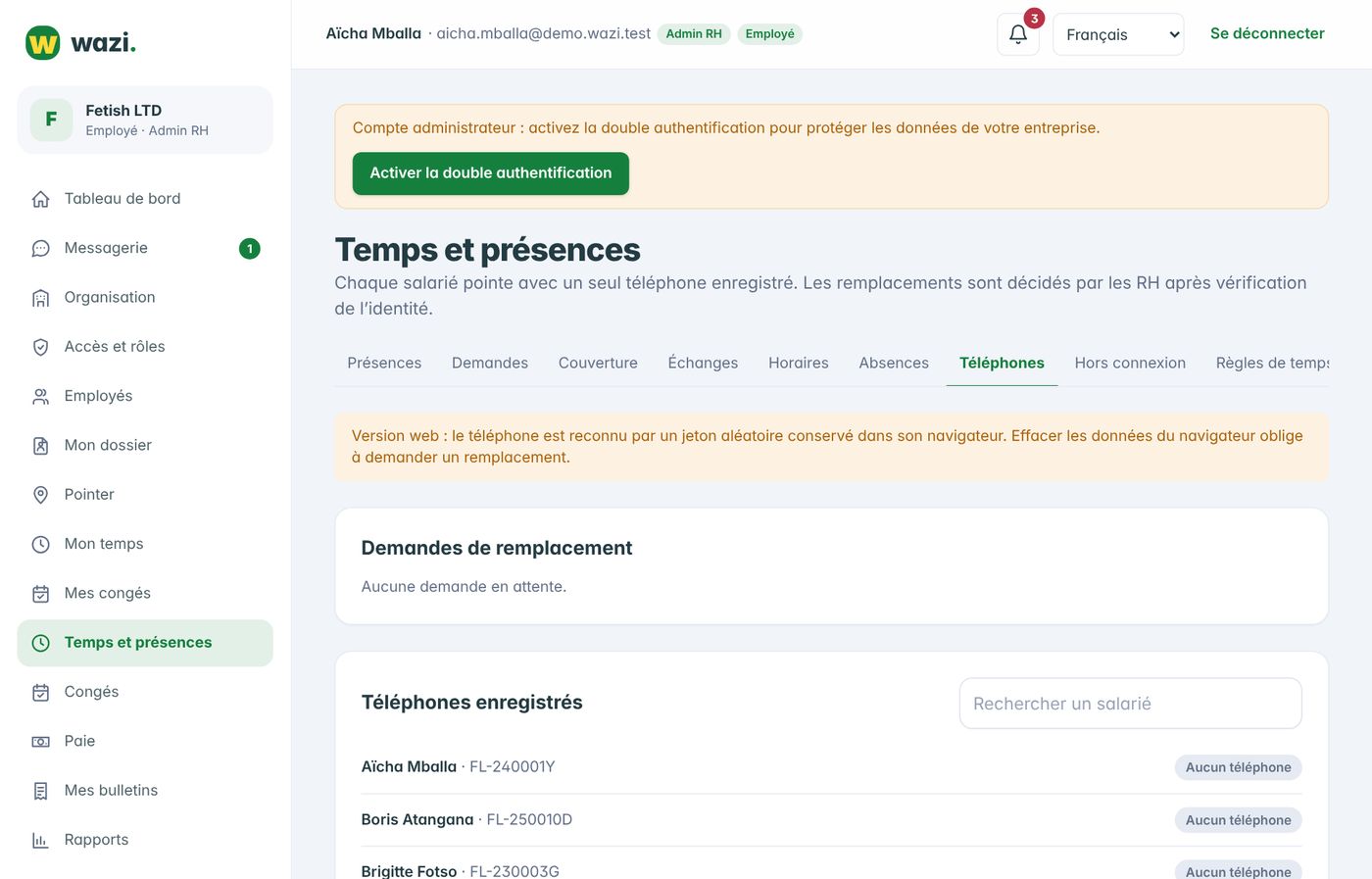 Wazi — Téléphones de pointage