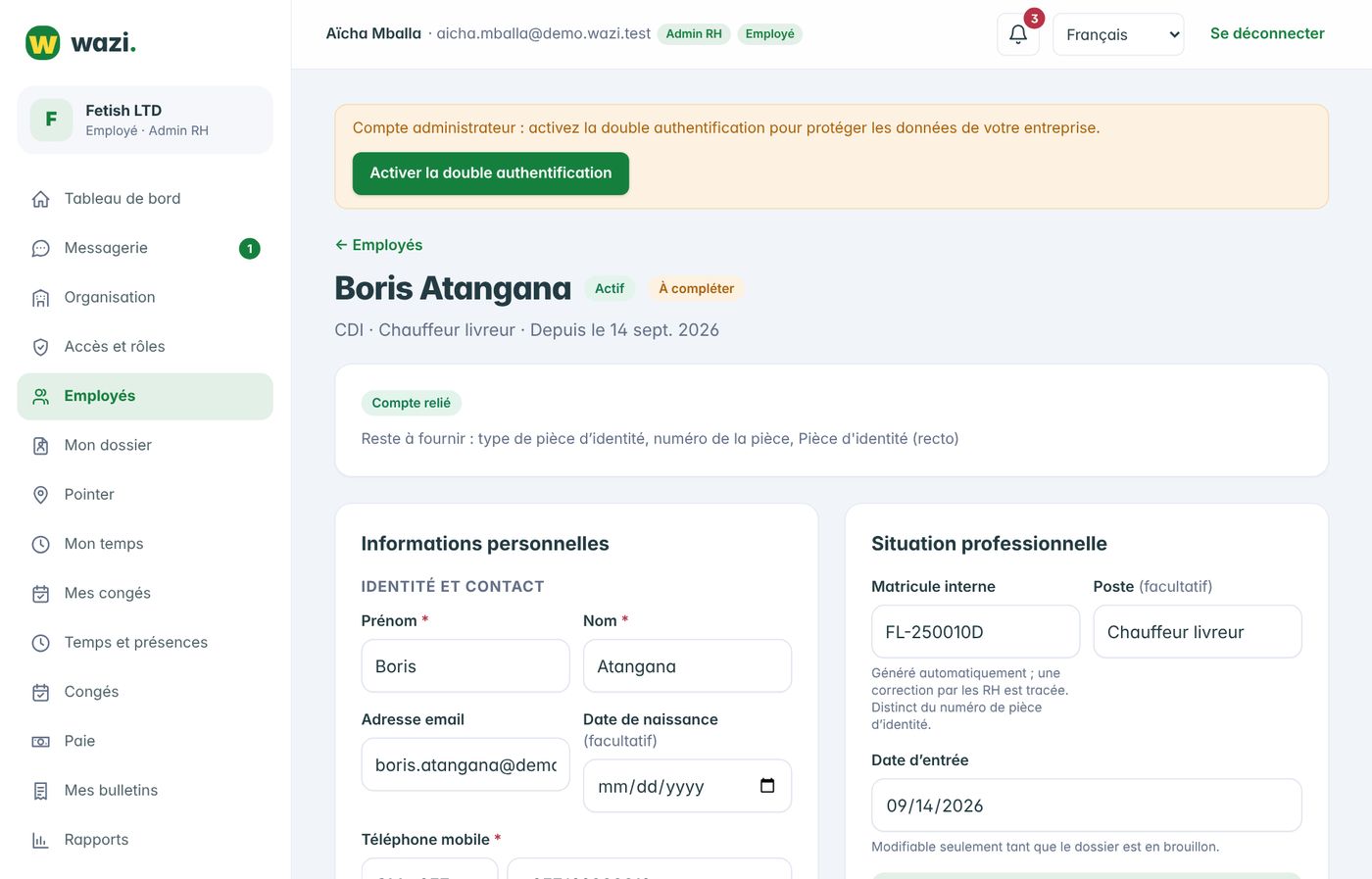 Wazi — La fiche salarié