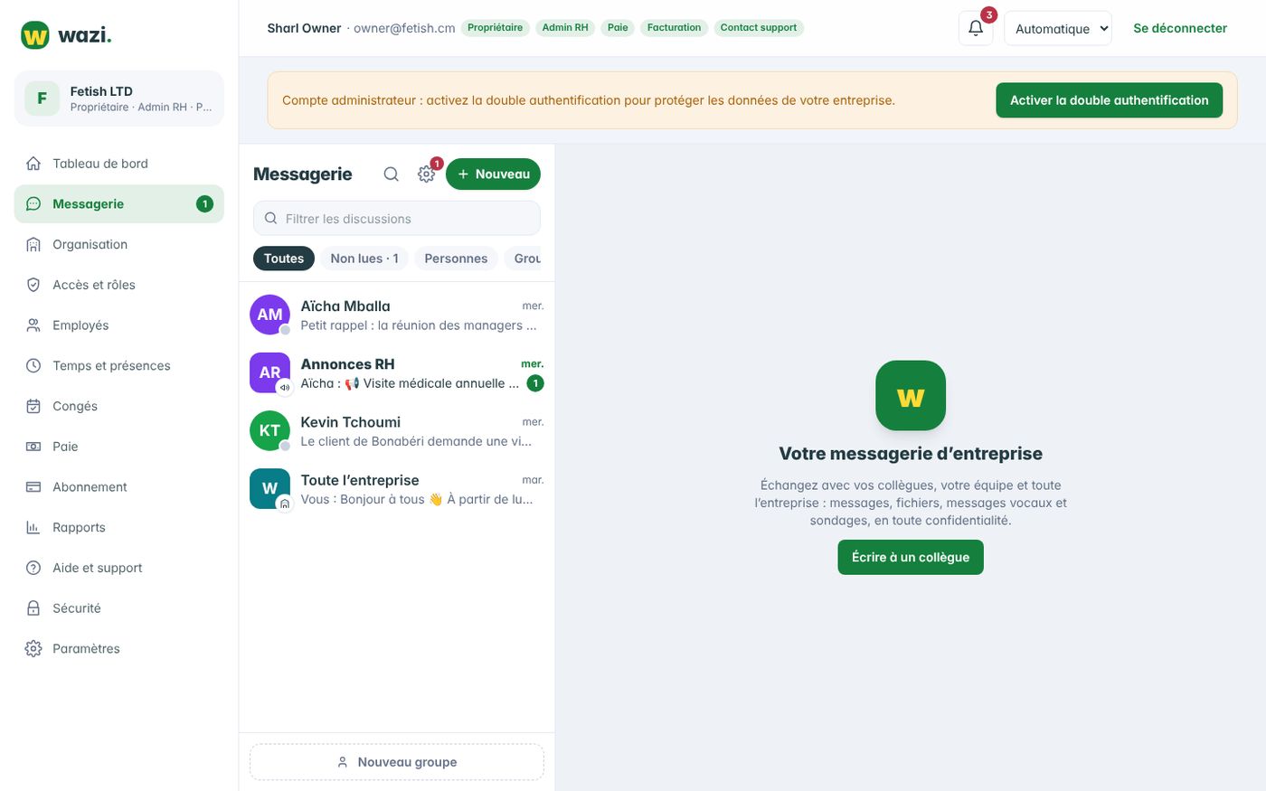 Wazi — La messagerie interne