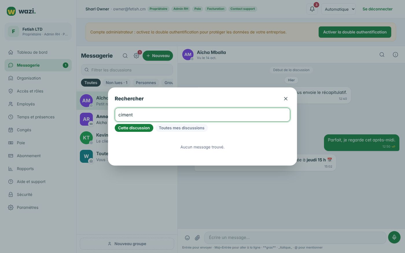 Wazi — Rechercher un message