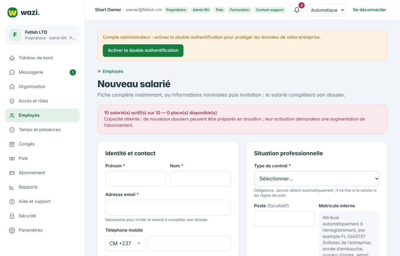 Wazi — Ajouter un salarié