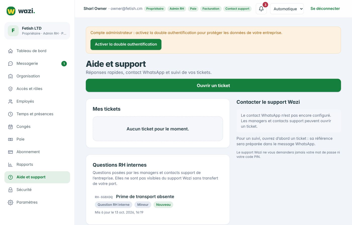 Wazi — Aide et support