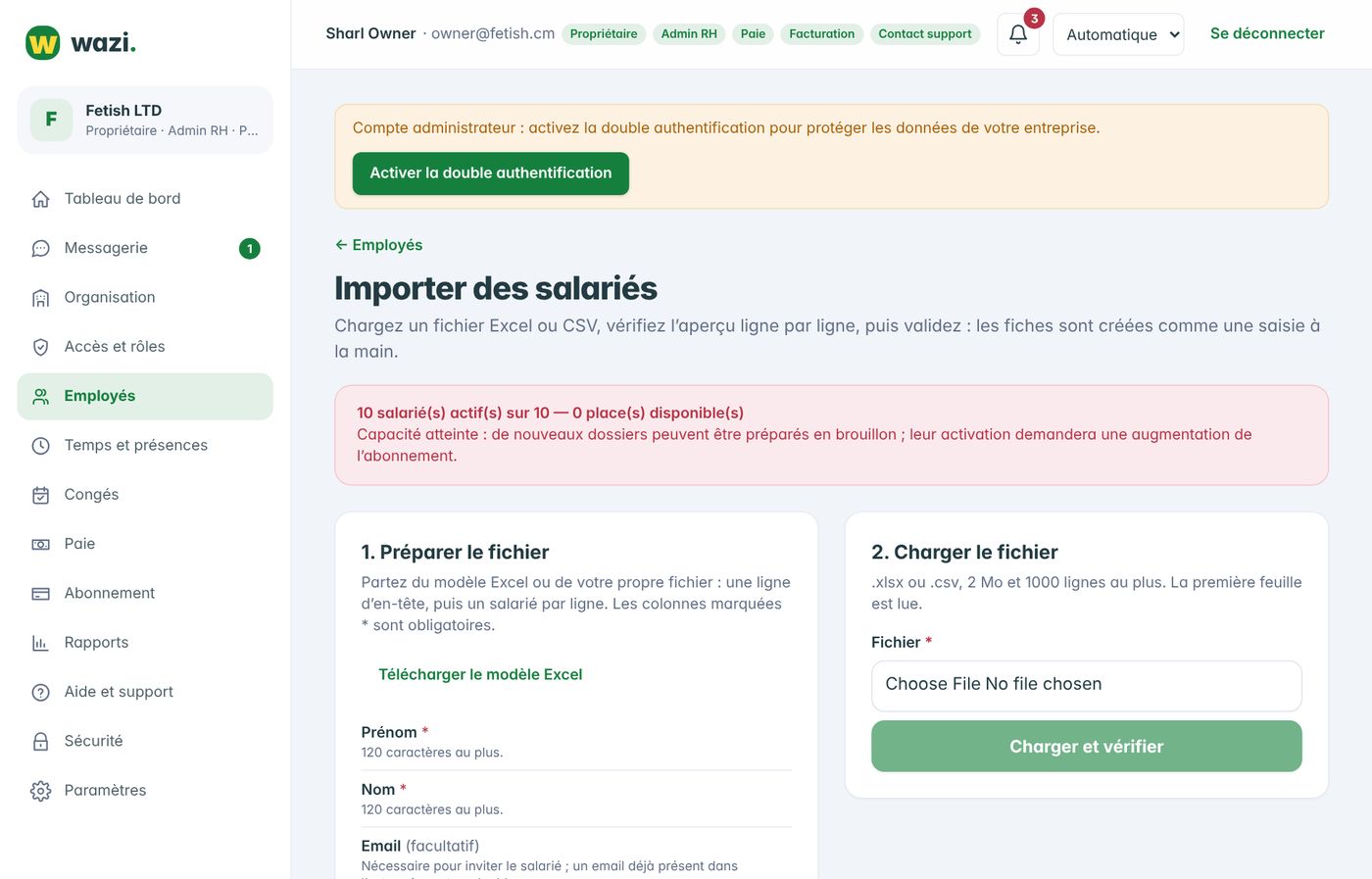 Wazi — Importer des salariés depuis Excel