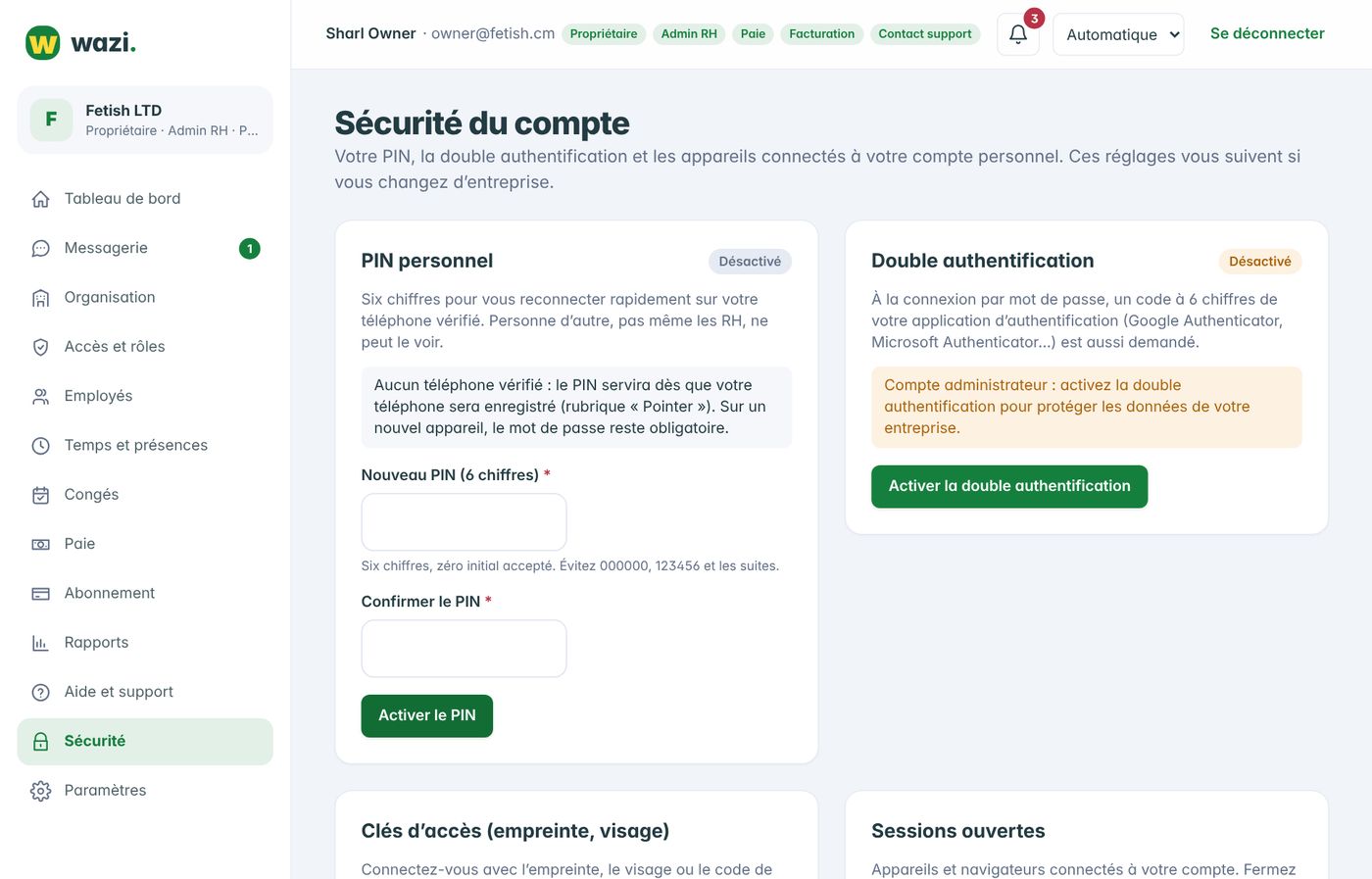 Wazi — Sécuriser son compte