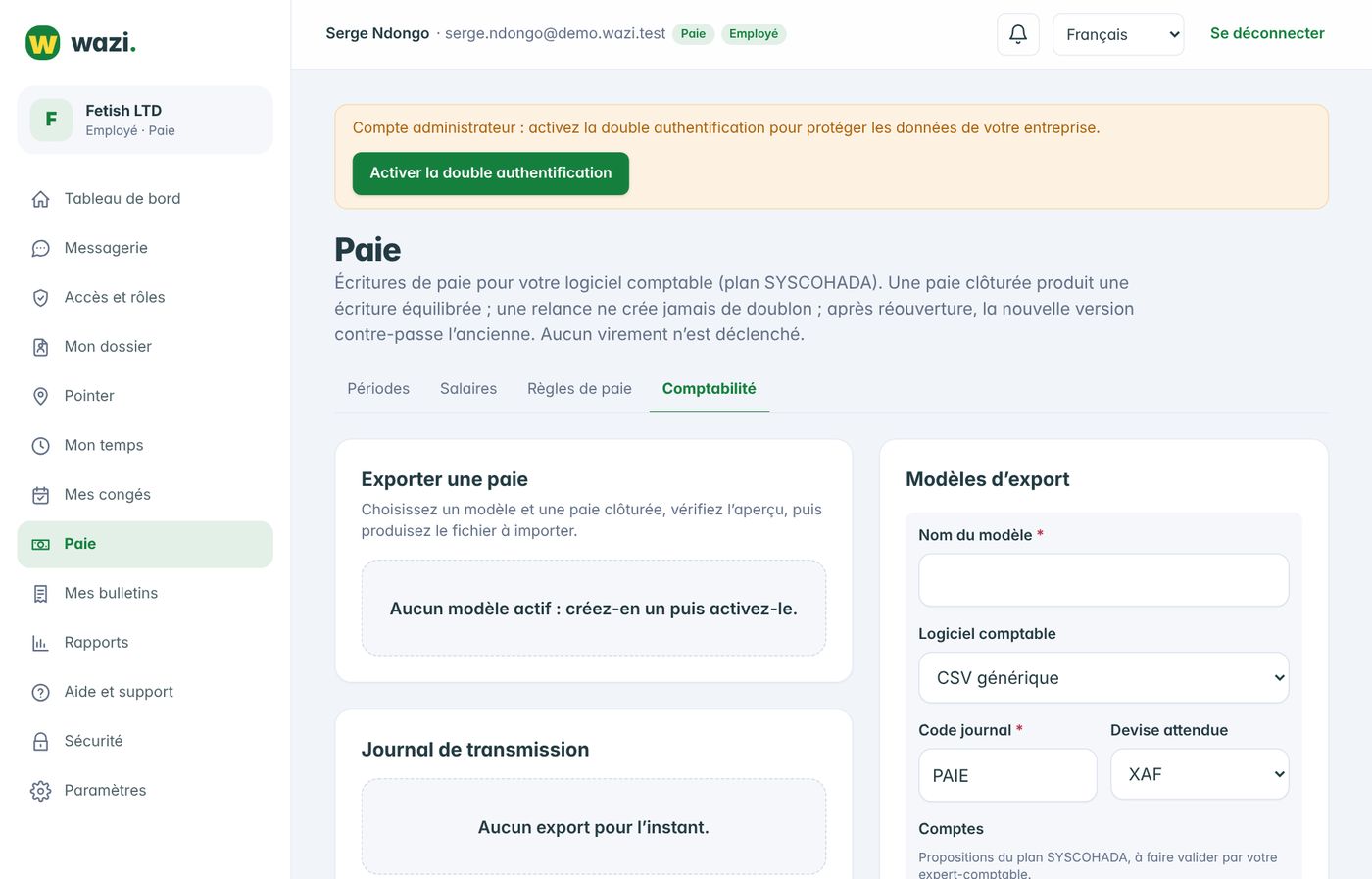 Wazi — Exports comptables (SYSCOHADA)